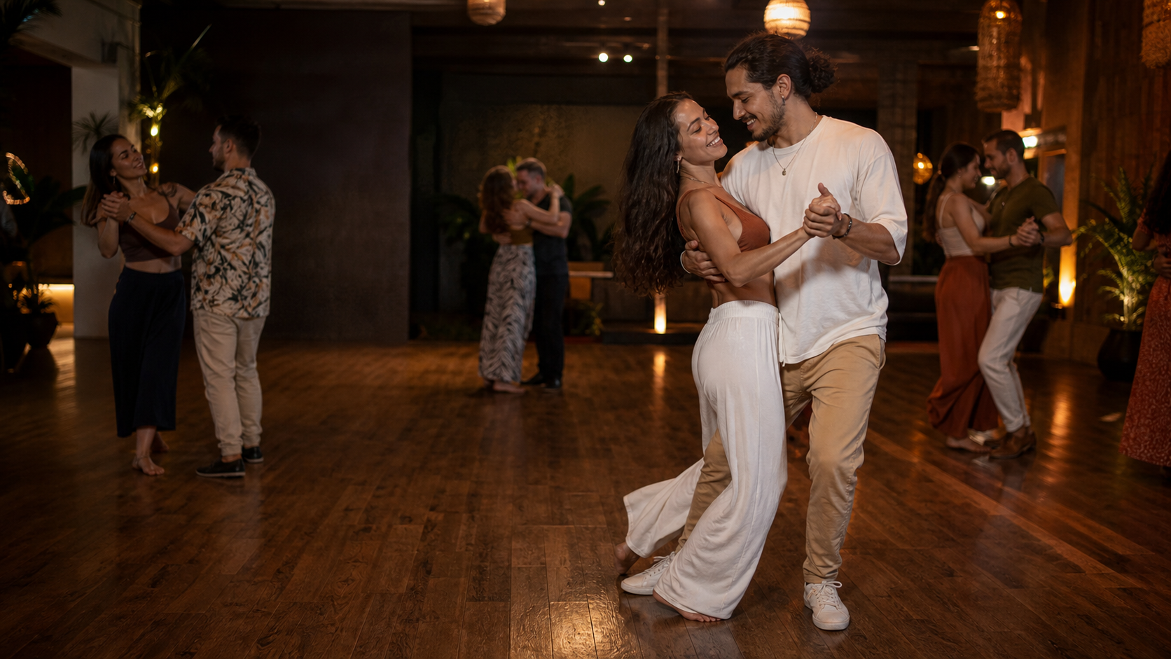 A couple enjoying Brazilian Zouk dancing