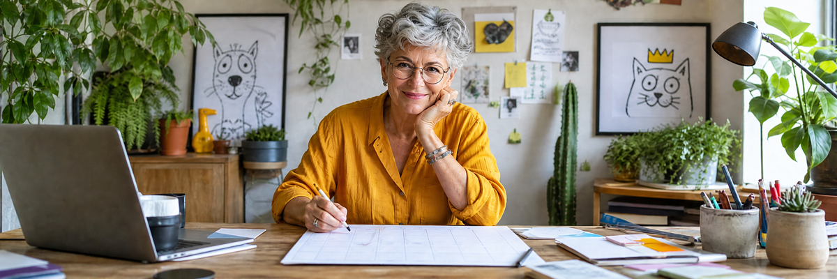 An event organizer planning a calendar at a creative desk